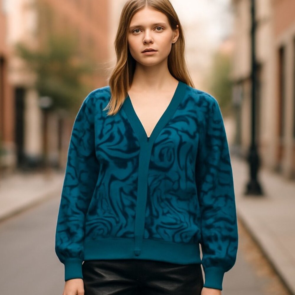 NWOT CHICO'S Mesh Jacquard Cardigan Teal Green / Black SZ-XXL